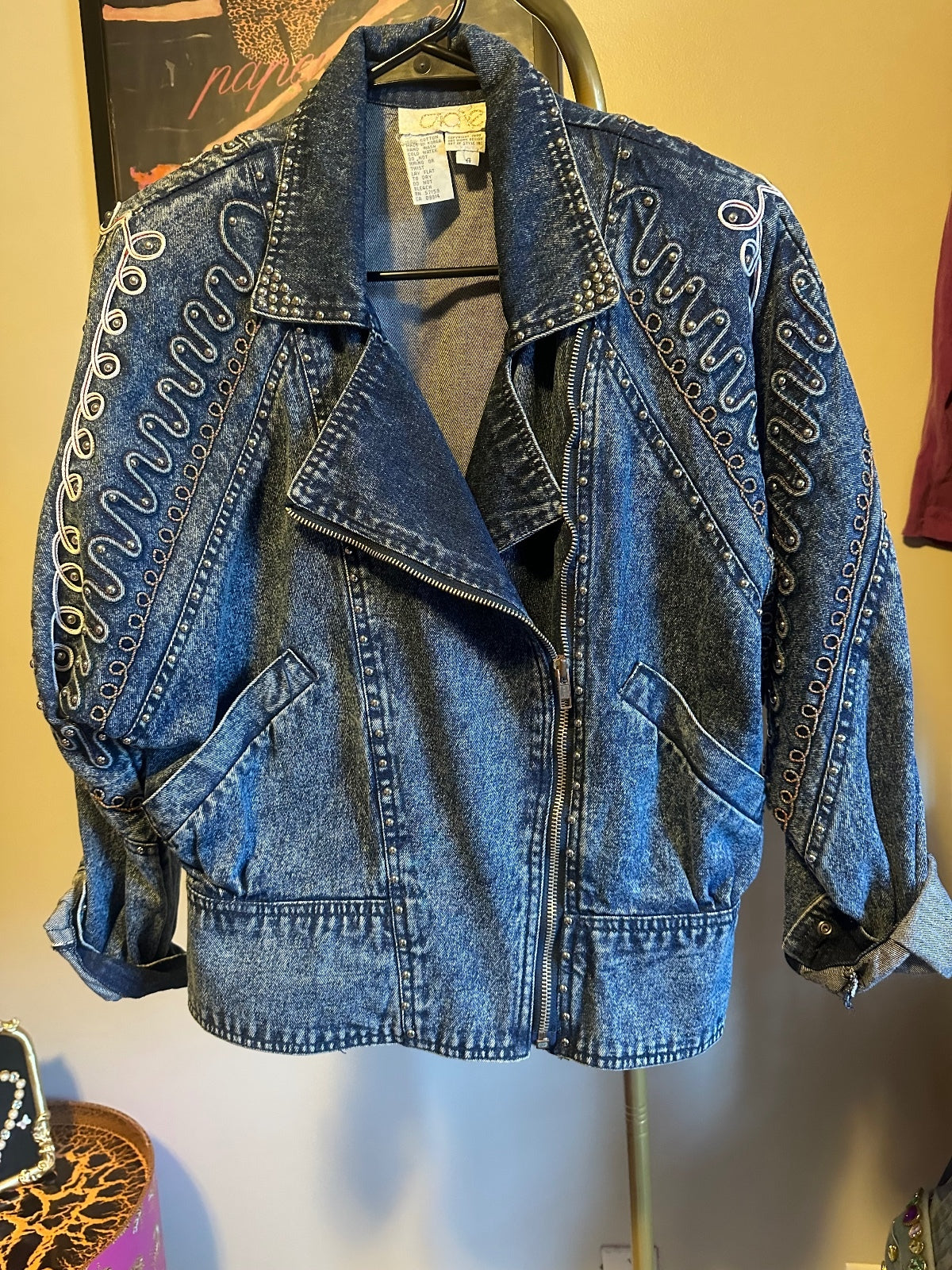 Vintage Cache Embellished Denim Moto Jacket