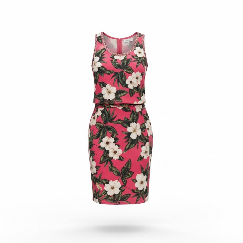 Pink Floral Silk Top & Skirt Set