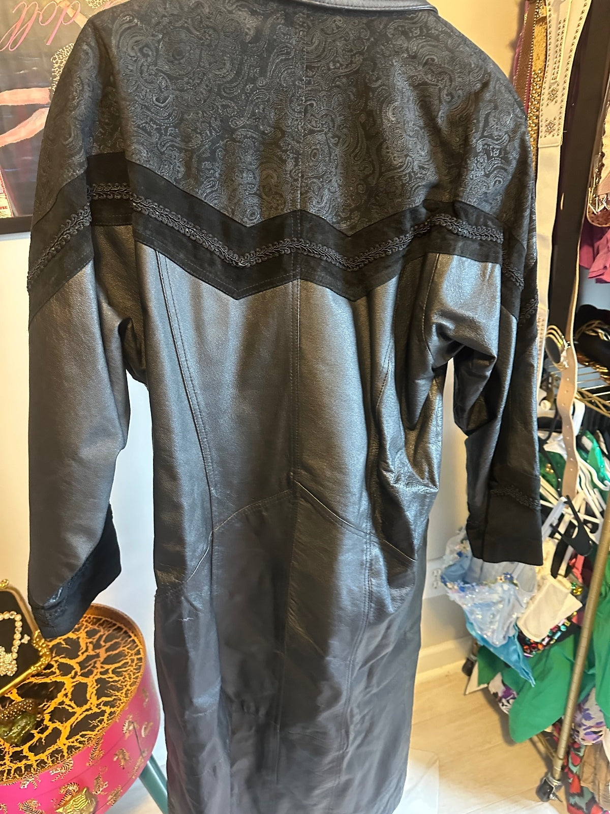 Vintage Black & Charcoal Leather Trench Coat
