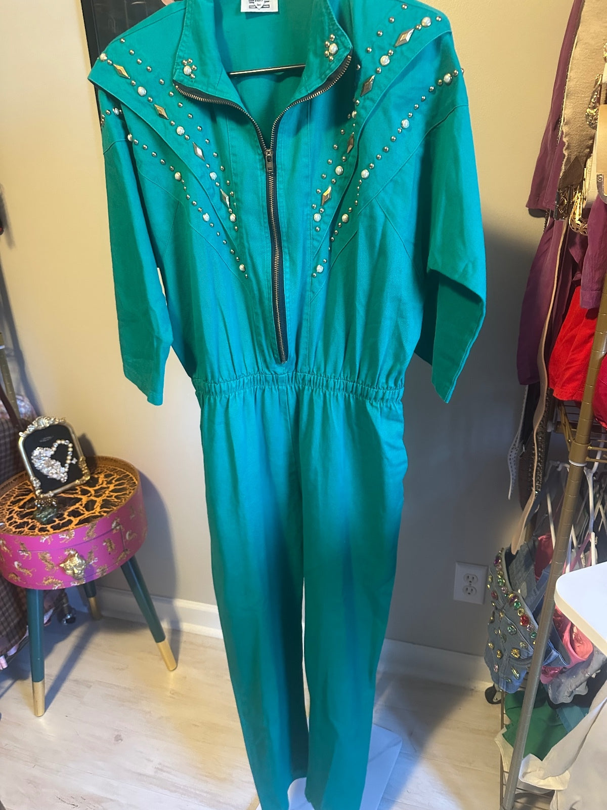 Vintage Rio Embellished Teal Jumpsuit