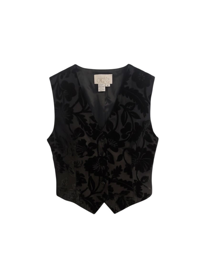 Vintage Cache Black Velvet Floral Vest