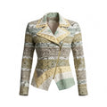 Cache Vintage Sage & Gold Embellished Moto Jacket