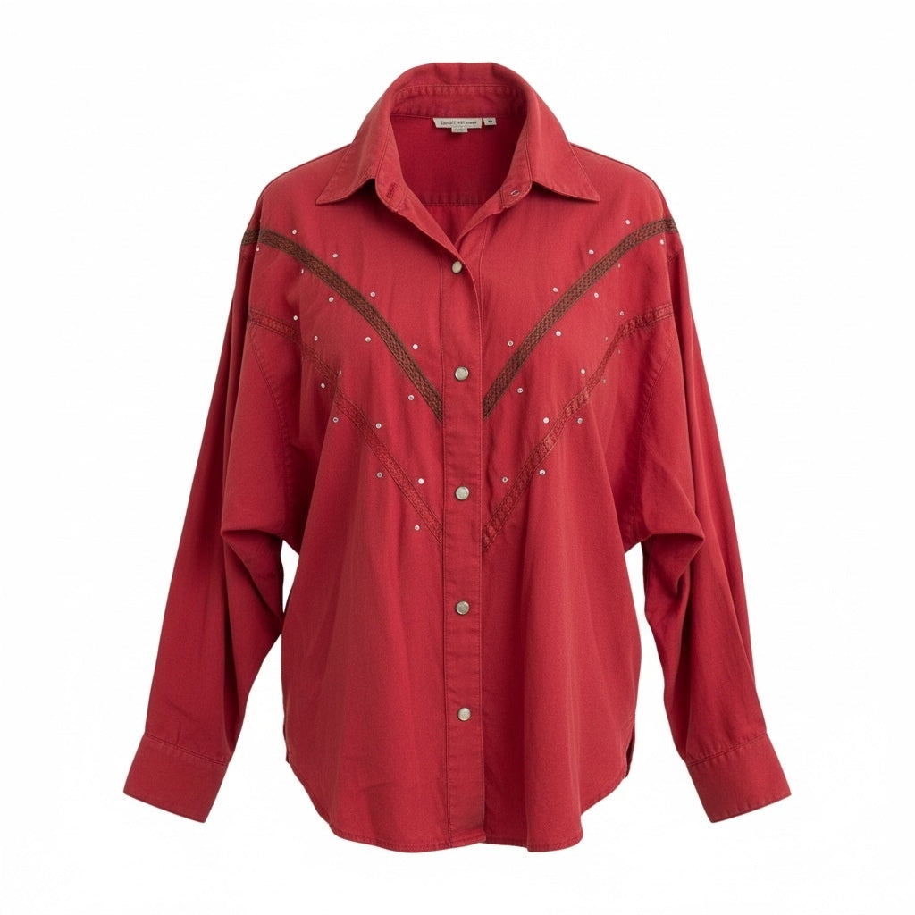 Vintage IIF Red Western Rhinestone Button-Front Shirt