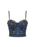 Denim Jewel Embellished Bustier Crop Top