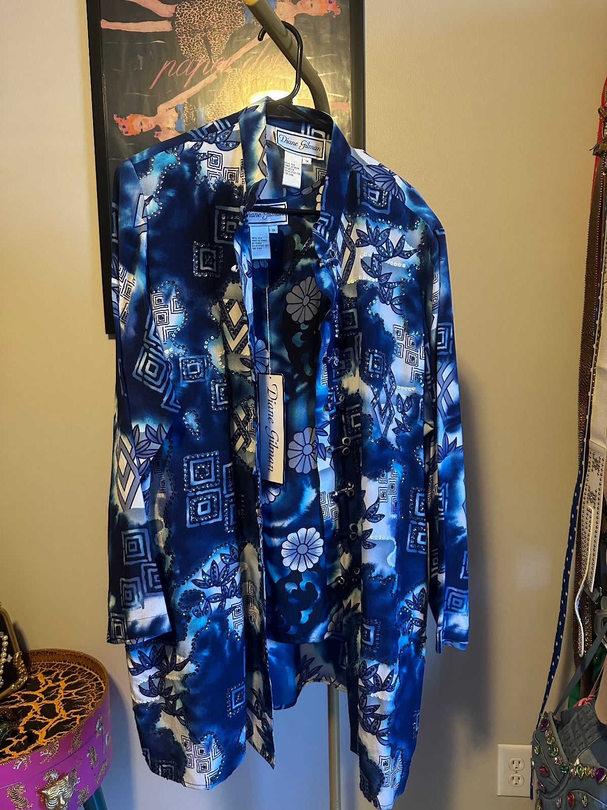 Vintage Diane Gilman Silk Blue Tank & Shirt Set