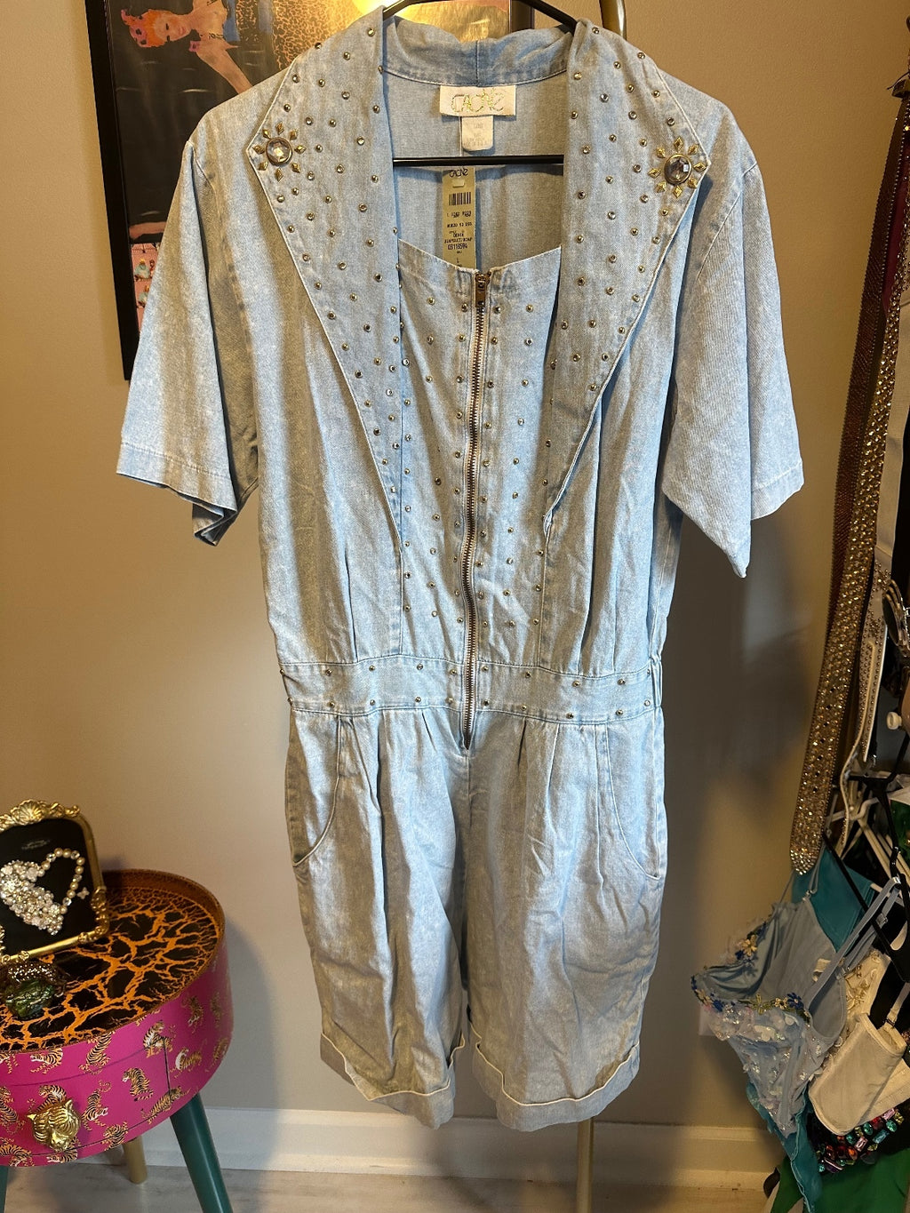 Vintage Cache Light Wash Studded Denim Romper