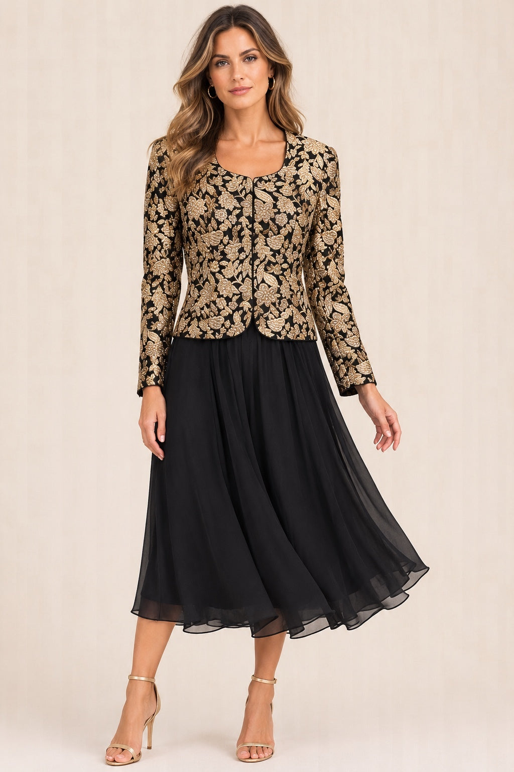 Patra Black & Gold Brocade Two-Piece Skirt Set