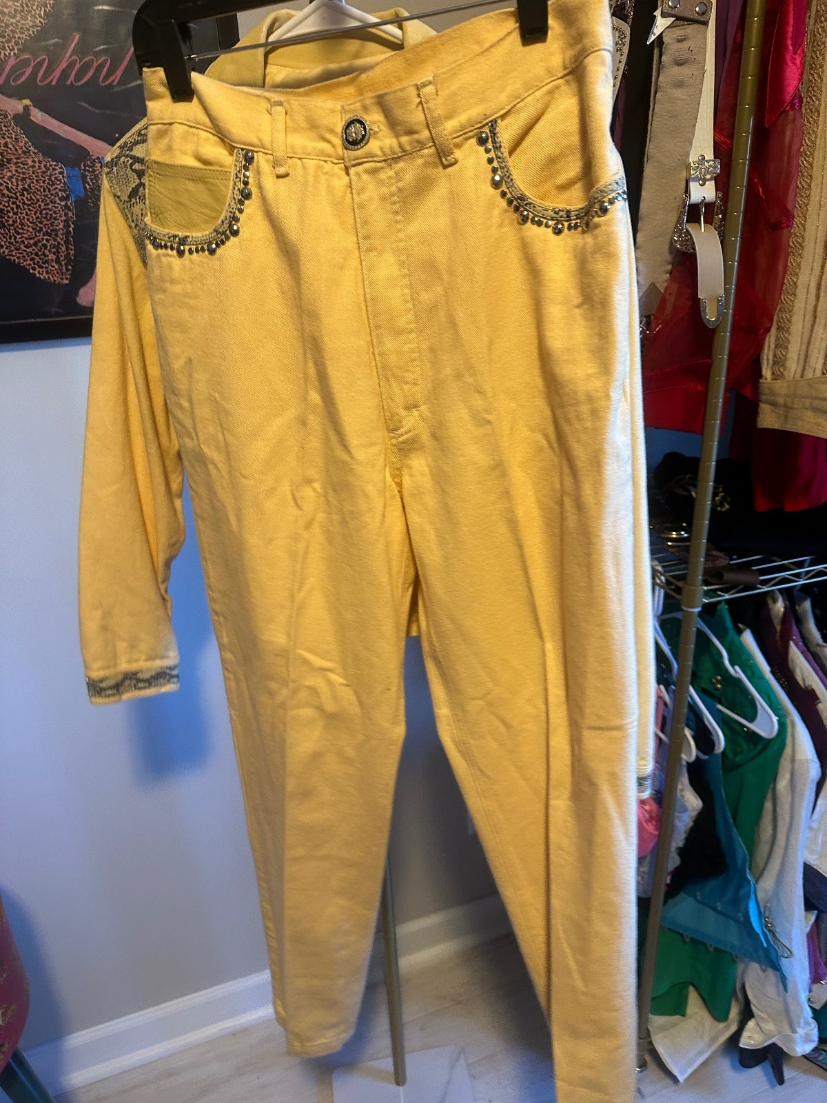 Vintage Cache Snakeskin-Trim Studded Pant Set