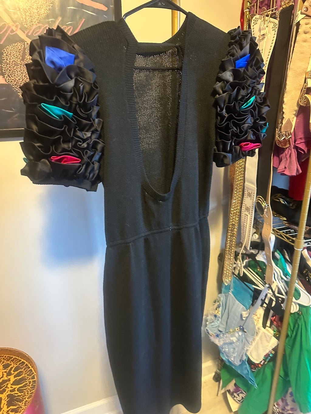 St. John Black Ruffle Sleeve Statement Dress