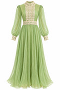 Vintage 1970s Sage Green Lace Maxi Dress
