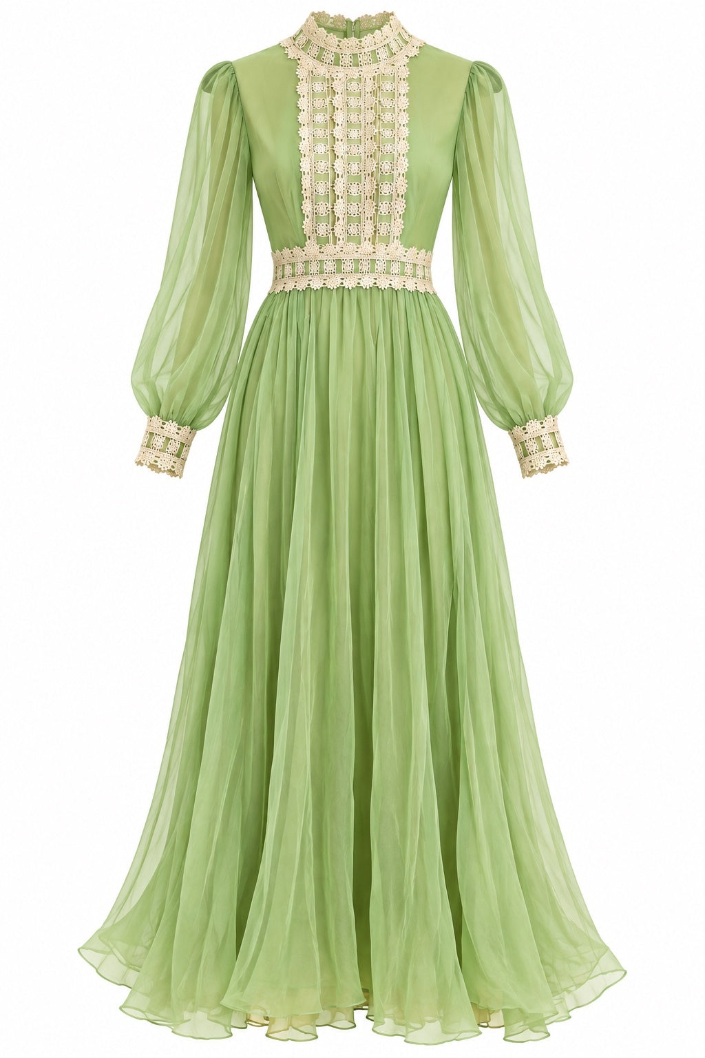 Vintage 1970s Sage Green Lace Maxi Dress