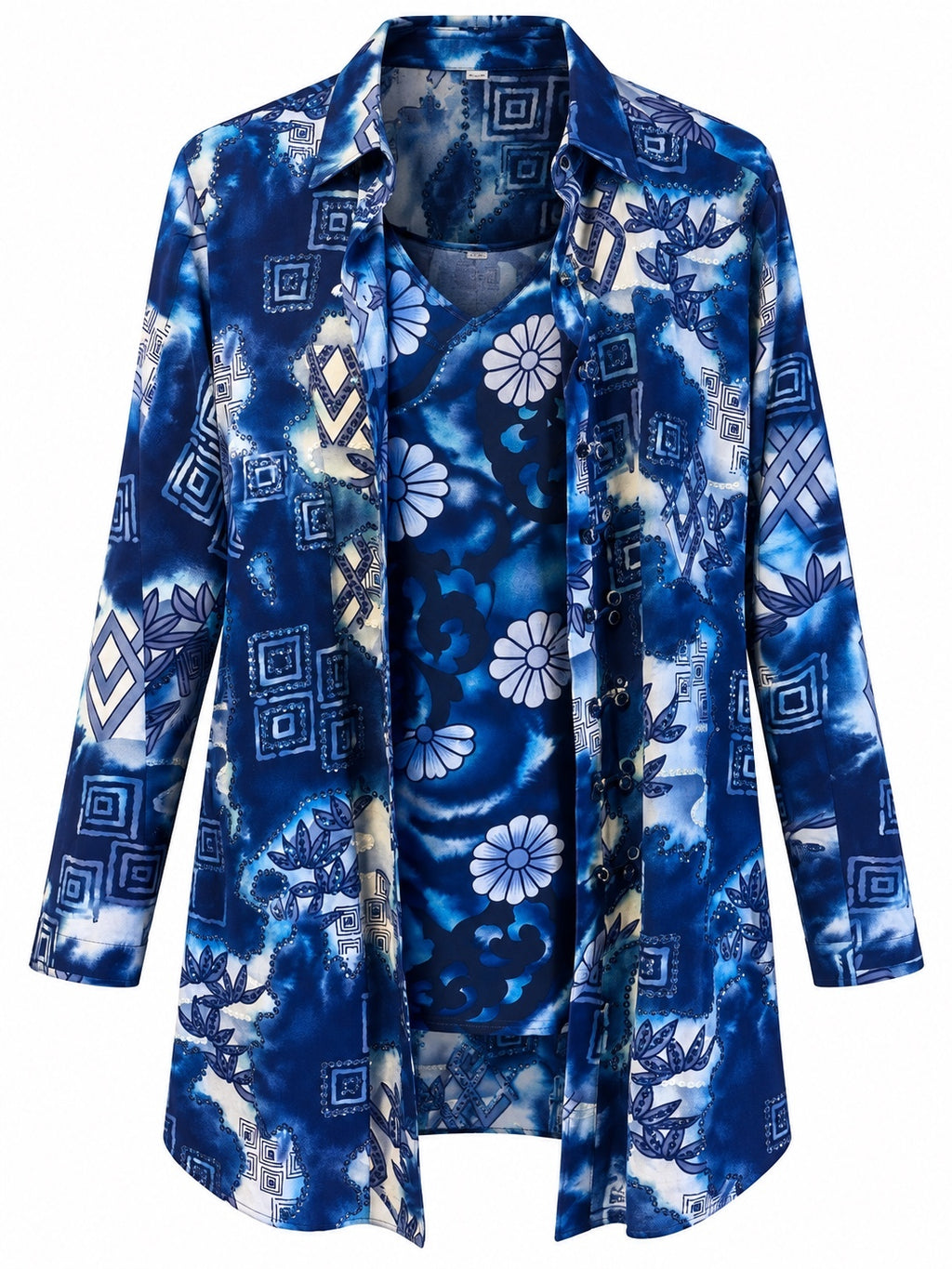 Vintage Diane Gilman Silk Blue Tank & Shirt Set