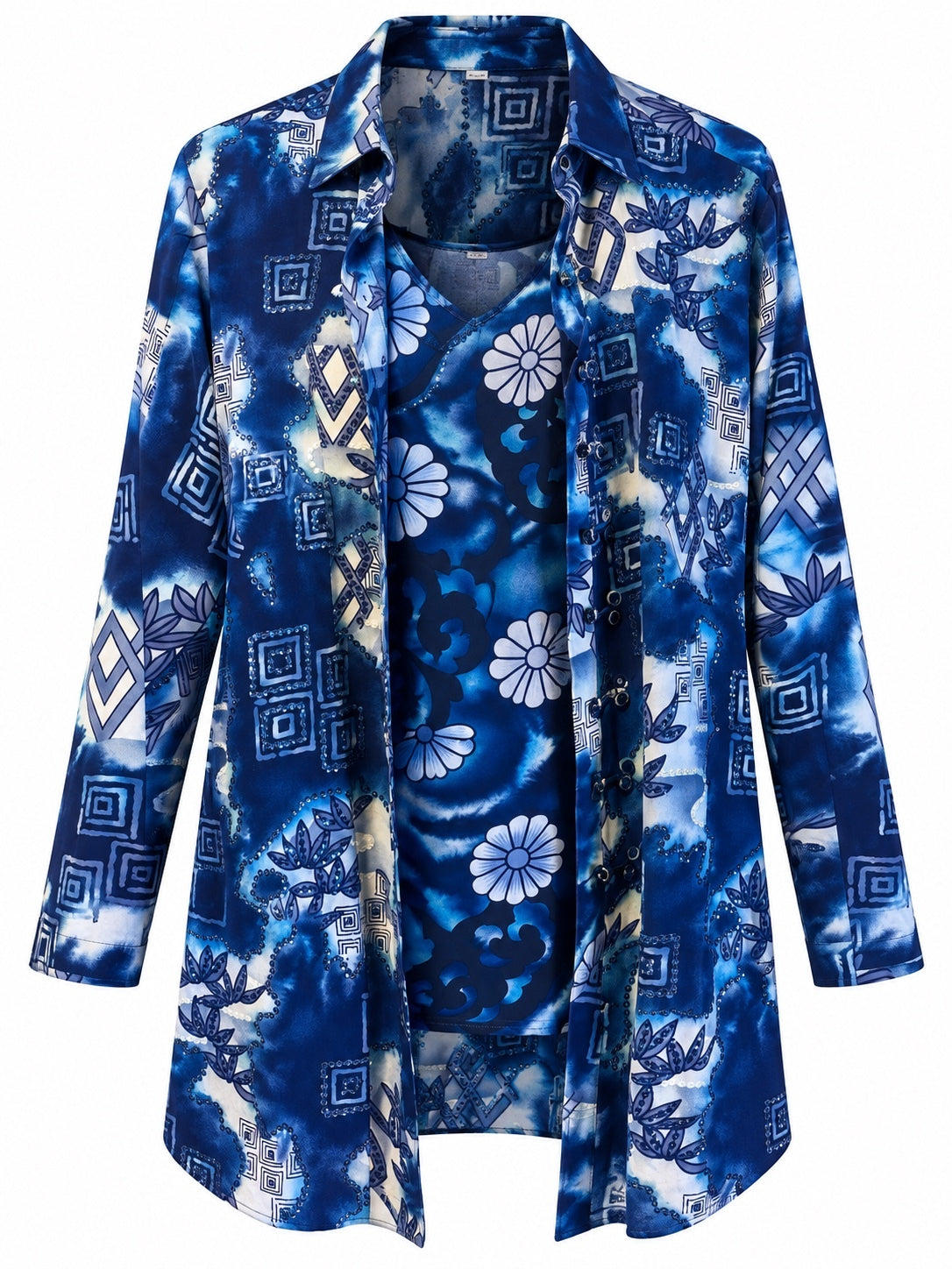Vintage Diane Gilman Silk Blue Tank & Shirt Set