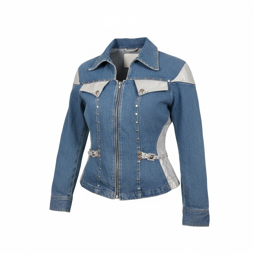 Vintage Two-Tone Denim Studded Western Jacket
