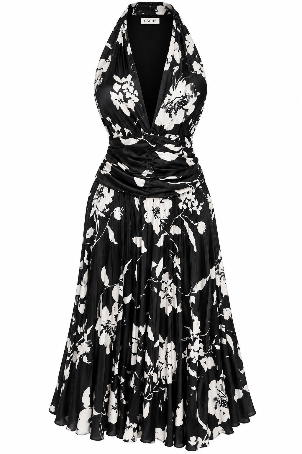 Cache Black & White Floral Halter Dress