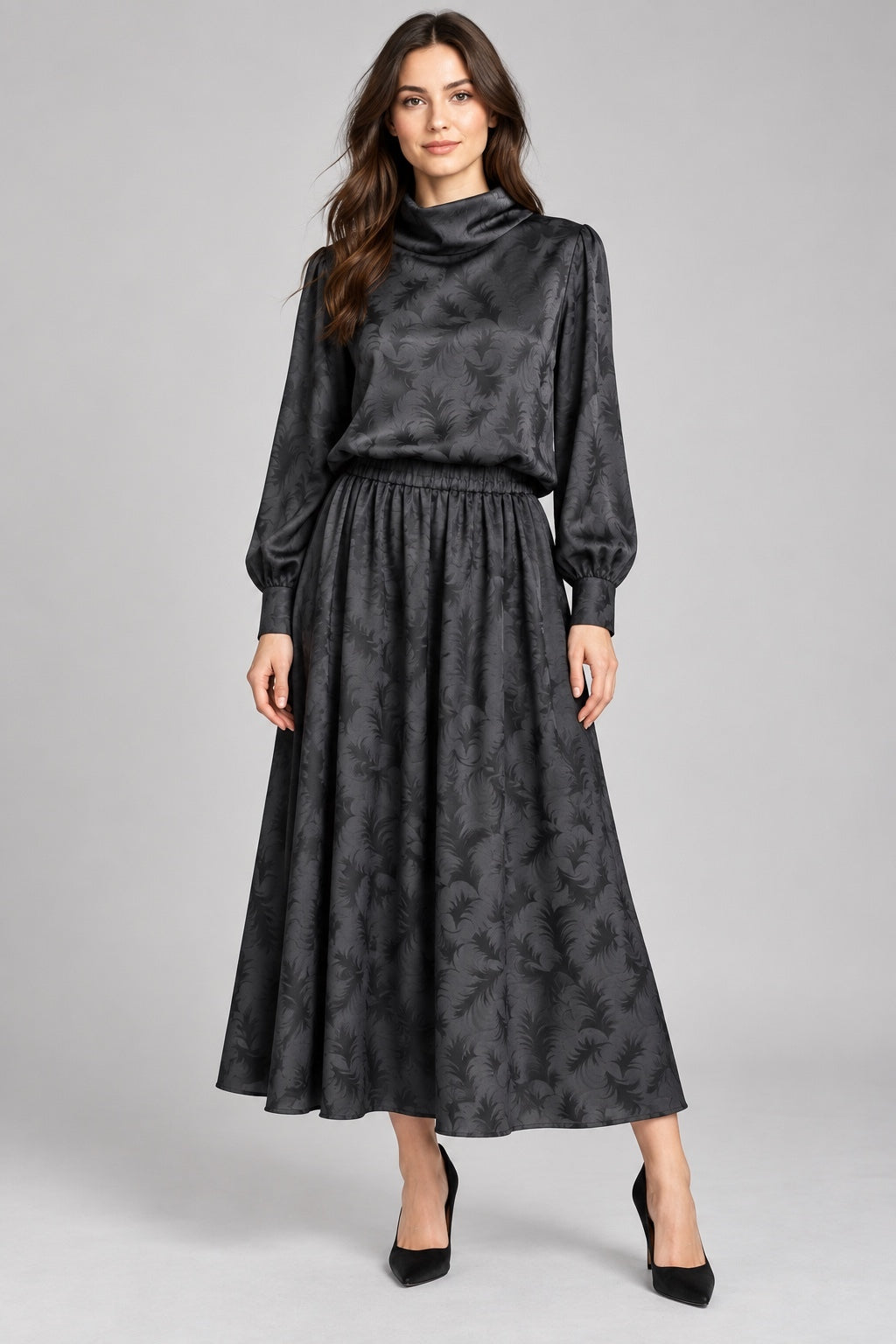 Tonal Floral Two-Piece Skirt Set