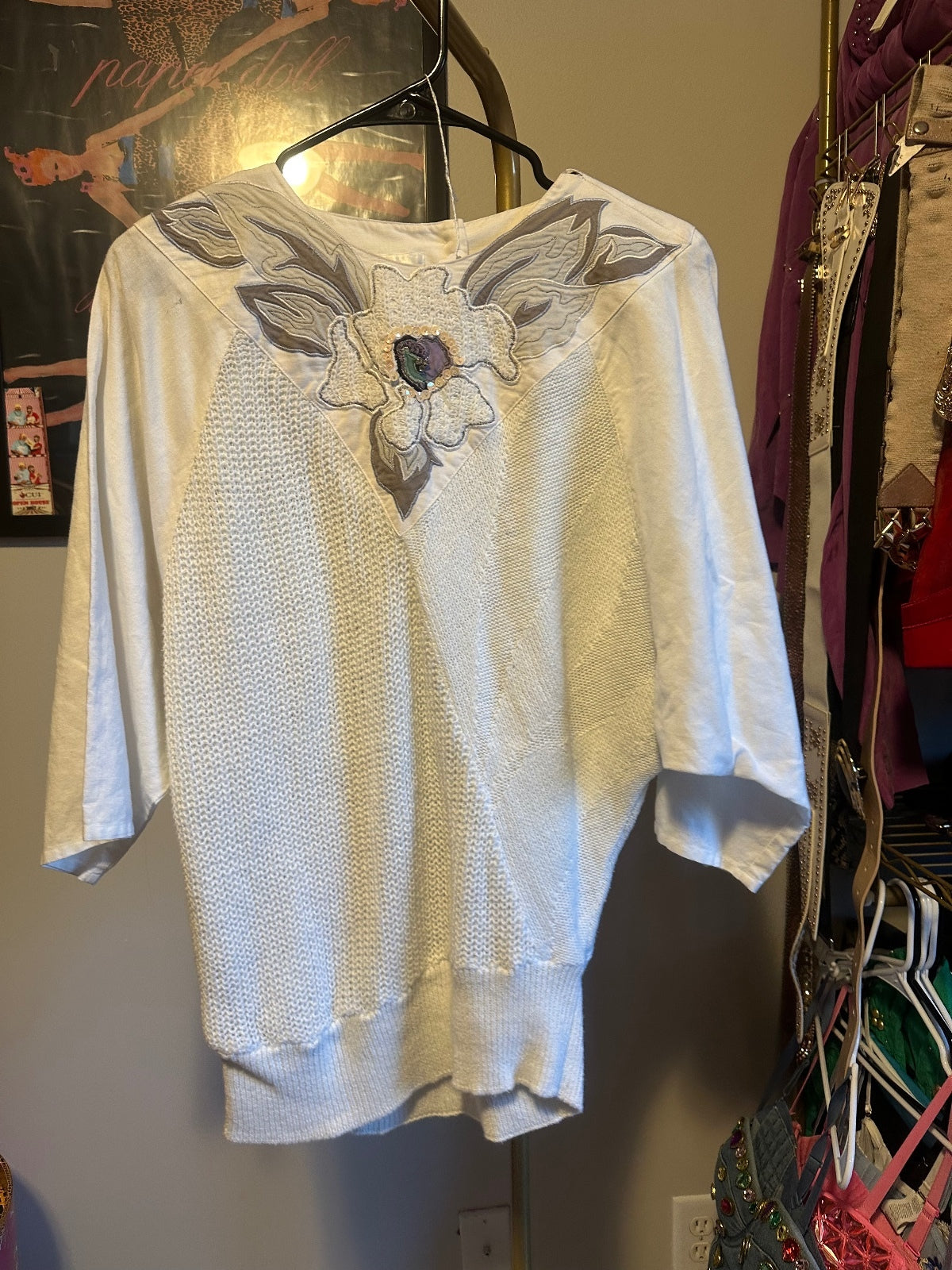Lillie Rubin Vintage Embellished Floral Dolman Top