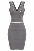 Caché Gray Studded Top & Skirt Set