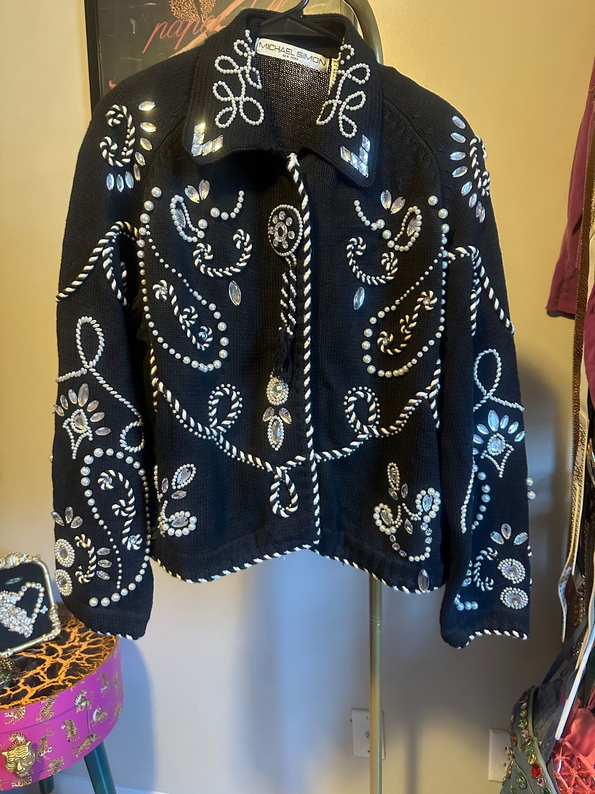Vintage Michael Simon Embellished Black Knit Jacket