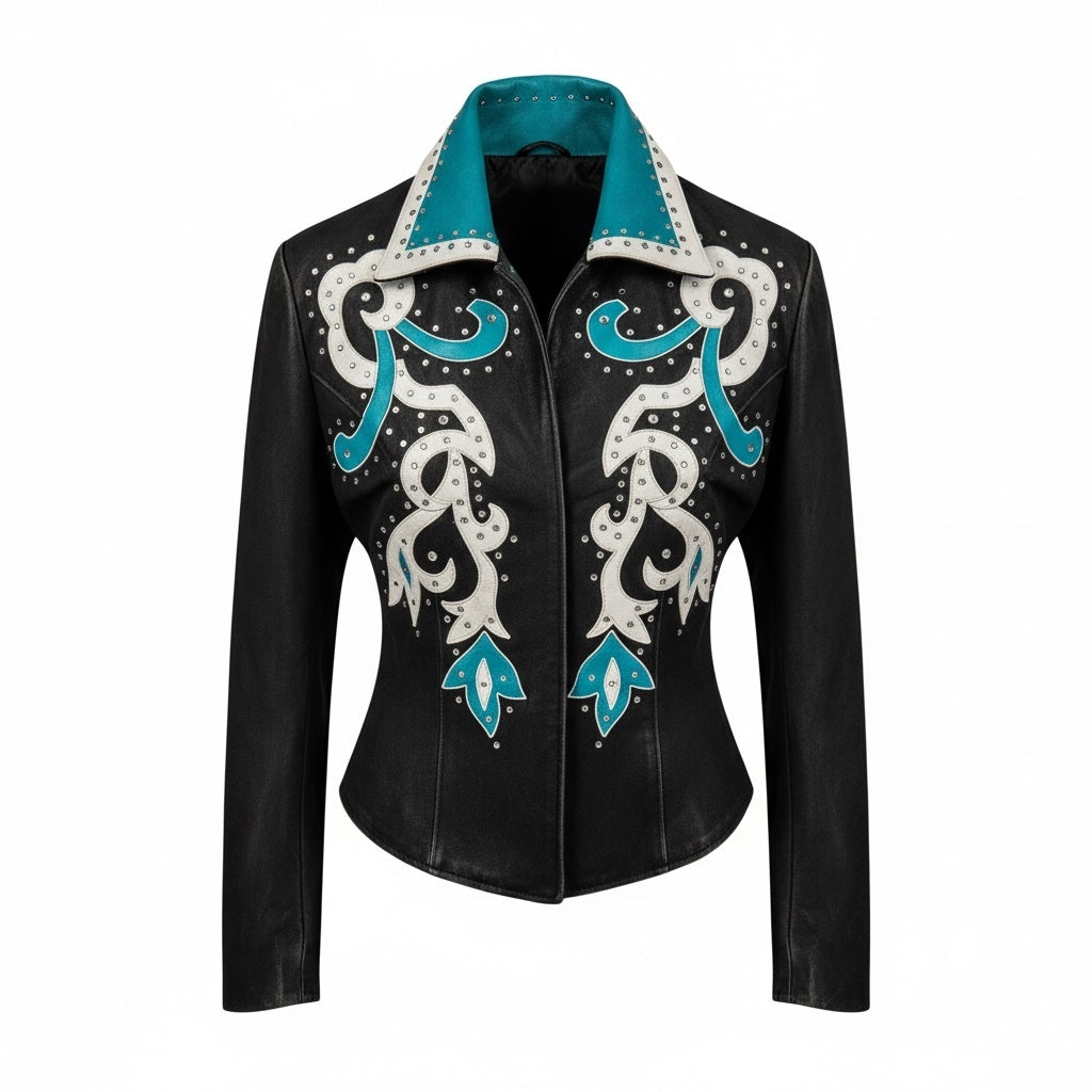 Black Turquoise & Silver Rhinestone Western Statement Jacket