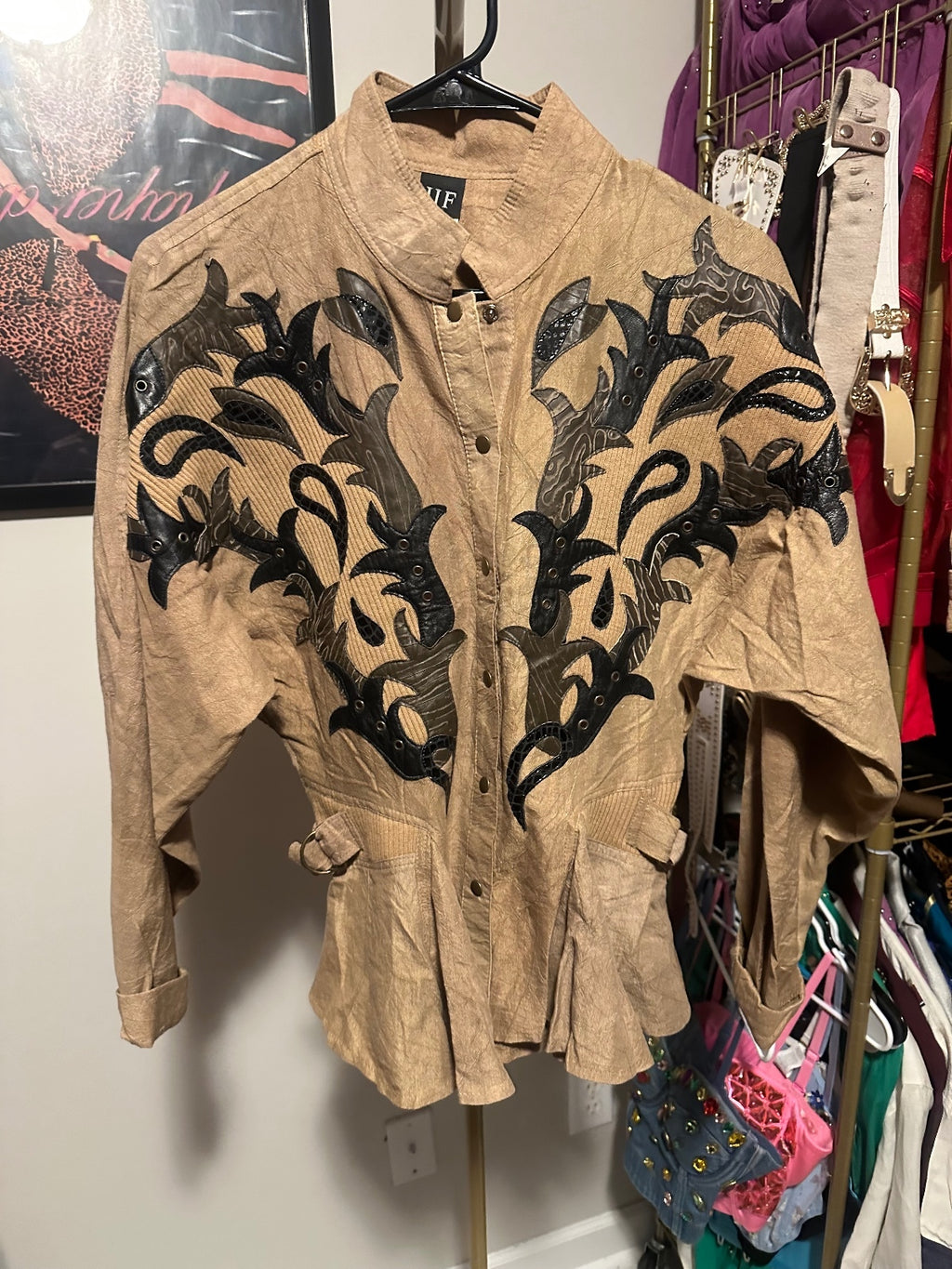 Vintage IIF Tan & Black Embroidered Peplum Jacket