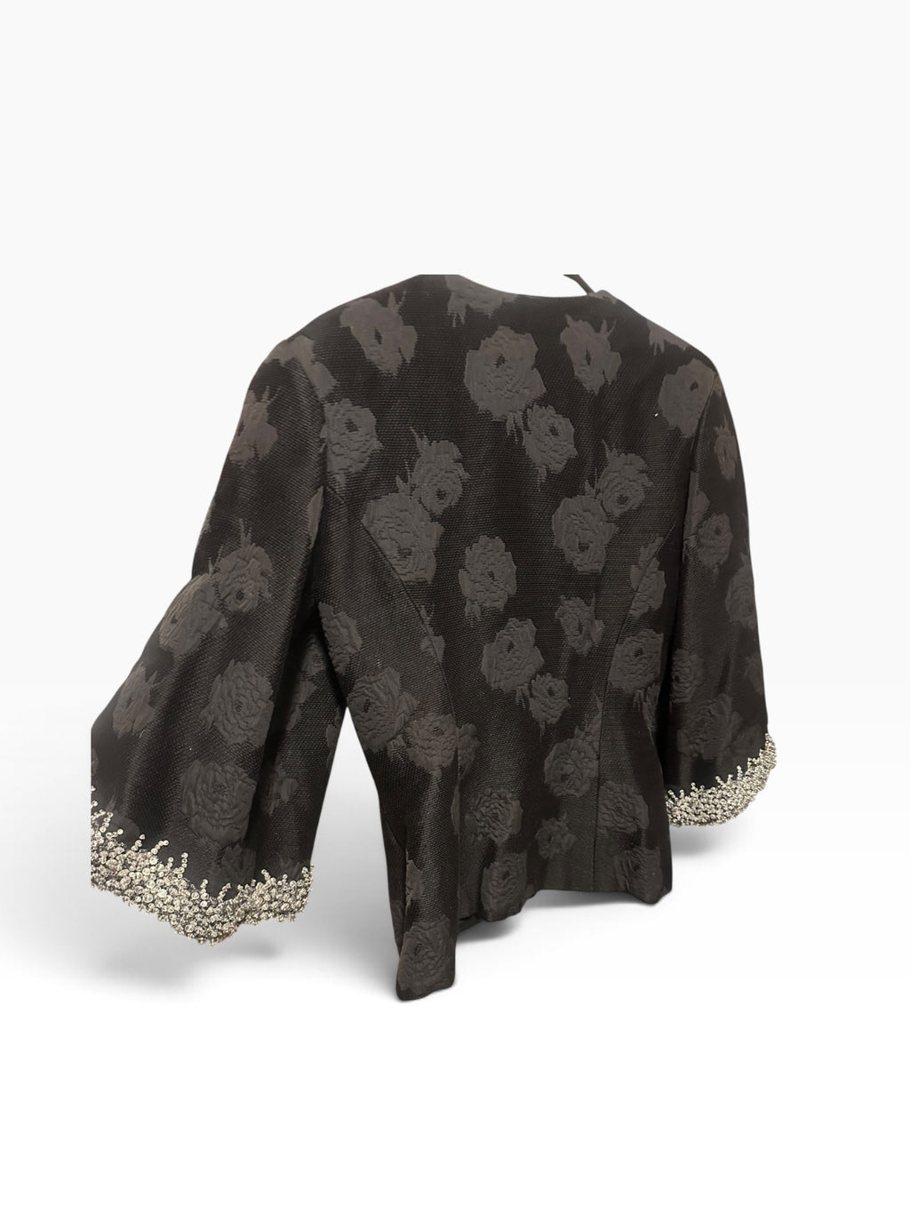 Leon Paule Originals Black Embellished Floral Jacquard Blazer
