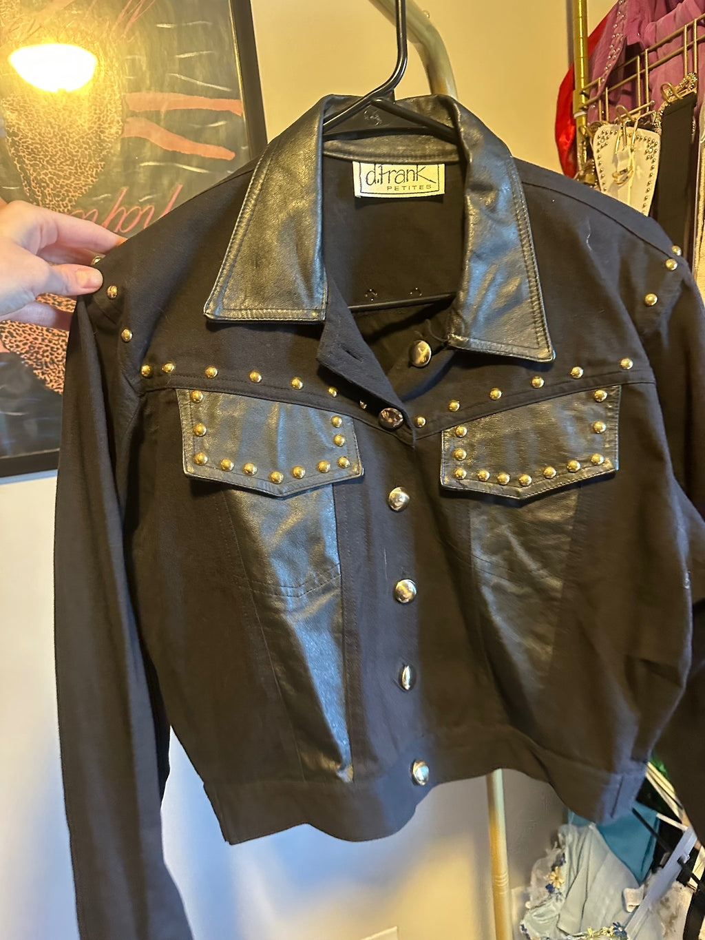 D Frank Black Studded Western Cropped Jacket & Midi Skirt Set
