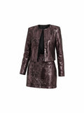 Cache Metallic Sequin Jacket & Mini Skirt Set