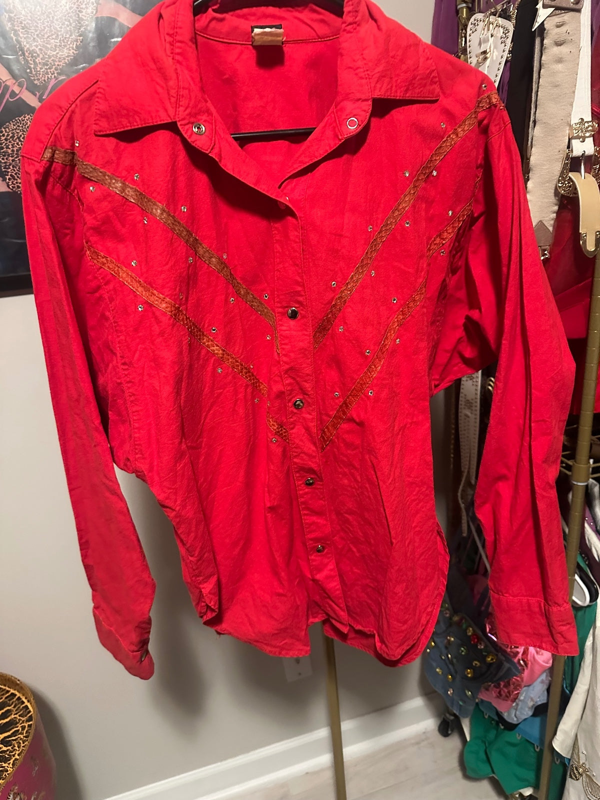 Vintage IIF Red Western Rhinestone Button-Front Shirt