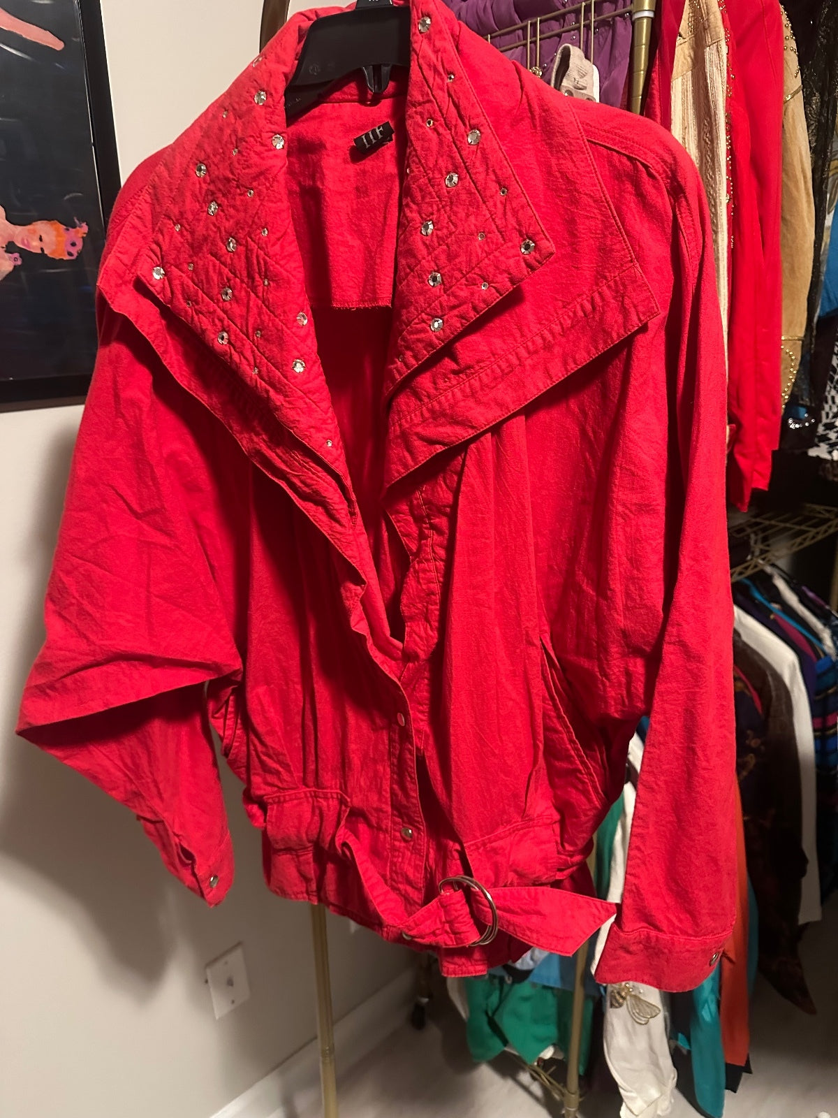 Vintage IIF Red Rhinestone Embellished Belted Jacket