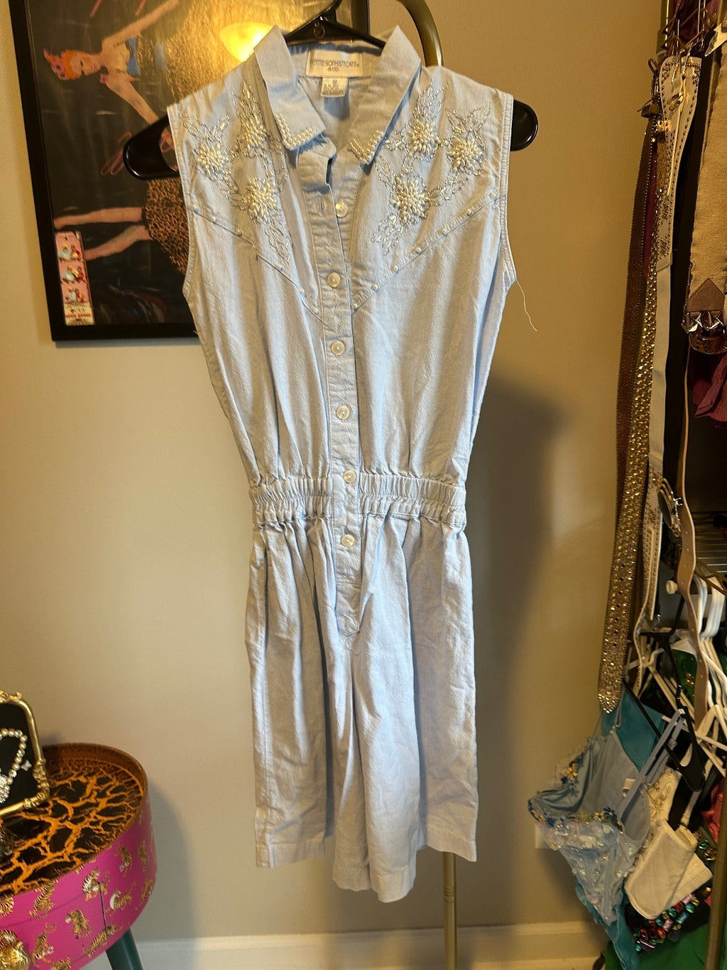 Light Wash Denim Embroidered Romper