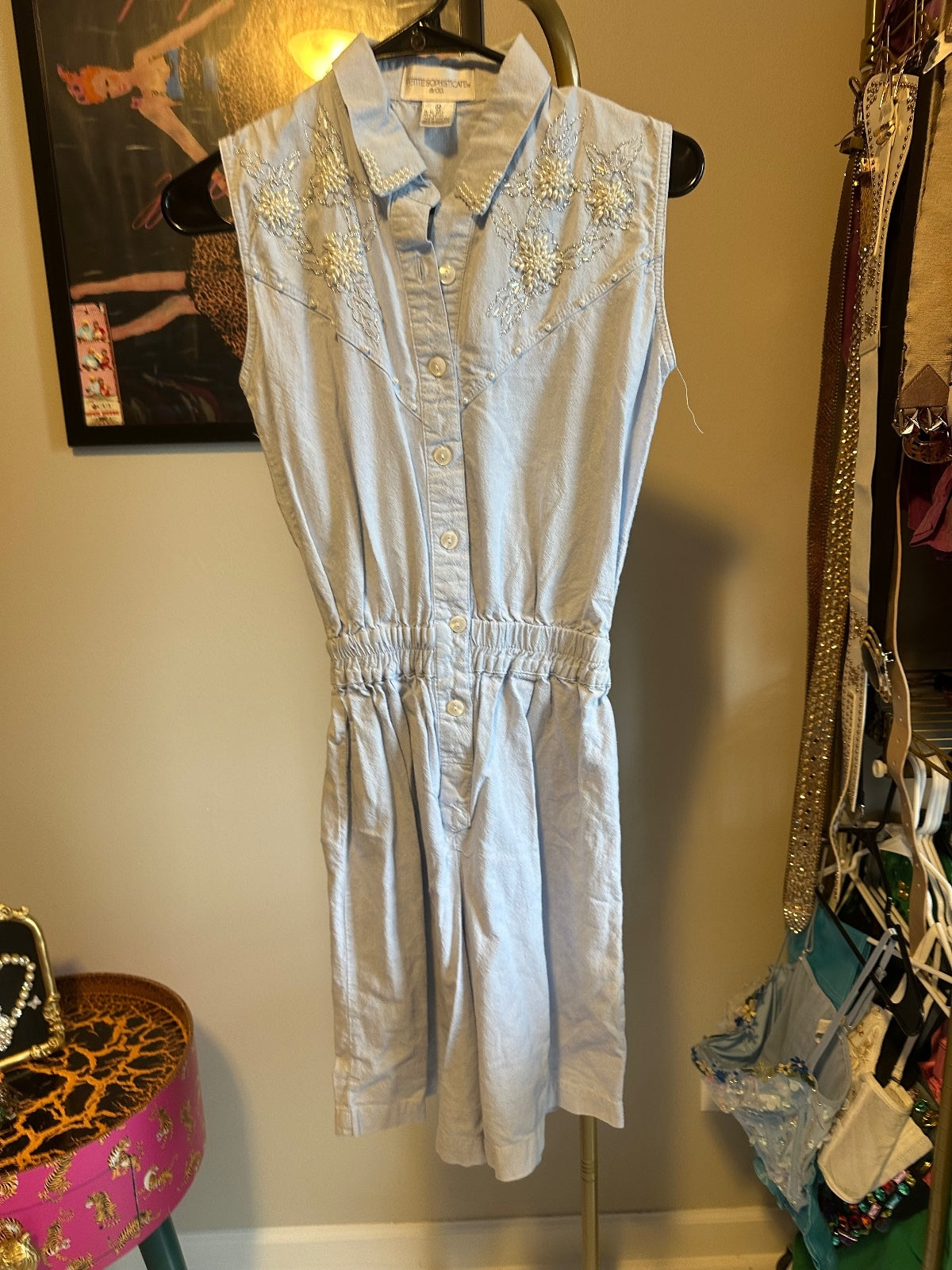 Light Wash Denim Embroidered Romper