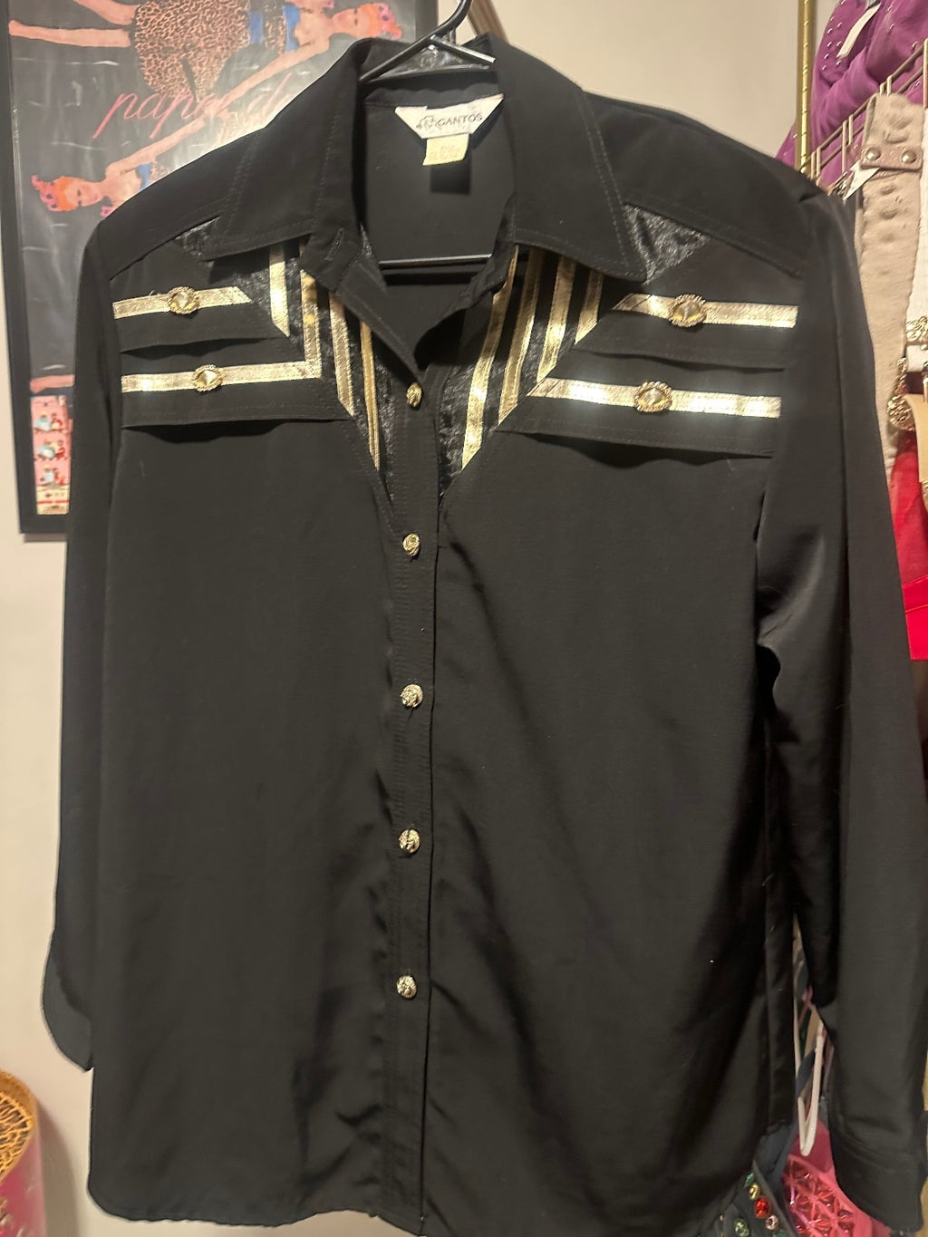 Vintage Gantos Black & Gold Embellished Blouse