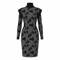 Black & Gray Geometric Power Shoulder Knit Dress