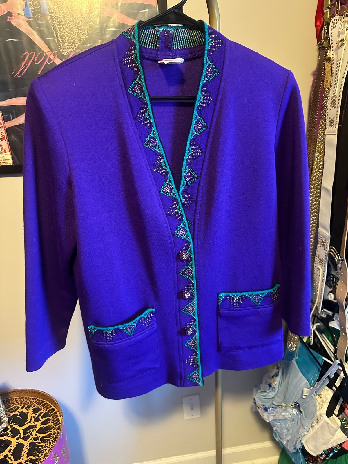 Vintage Purple Embellished 3-Piece Skirt Suit