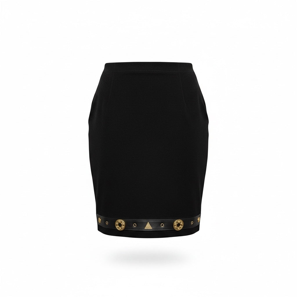 Vintage Cache Black Gold Hardware Pencil Skirt