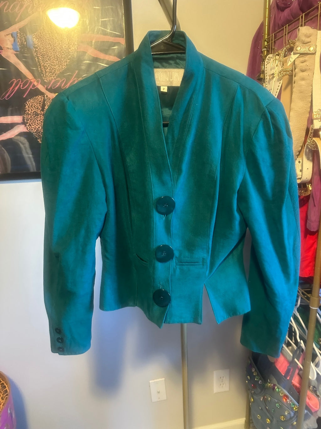 Vintage Platinum Teal Peplum Blazer & Skirt Suit