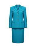 Doncaster Vintage Turquoise Gold Button Skirt Suit