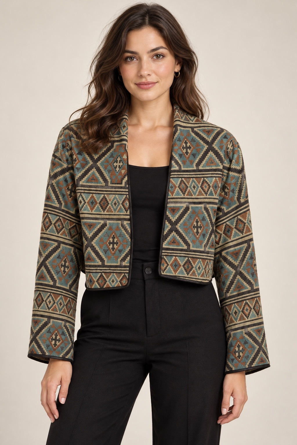 Vintage Flashback Geometric Cropped Jacket