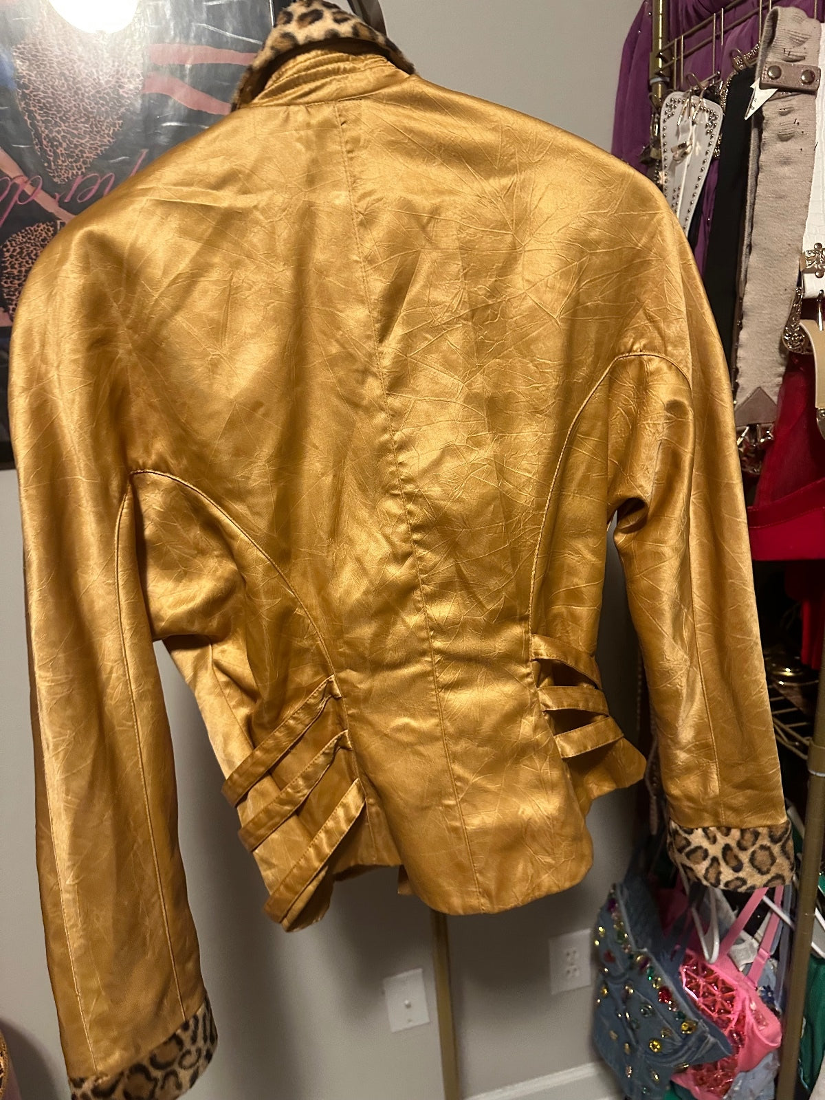 Vintage IIF Gold Leopard Trim Moto Jacket