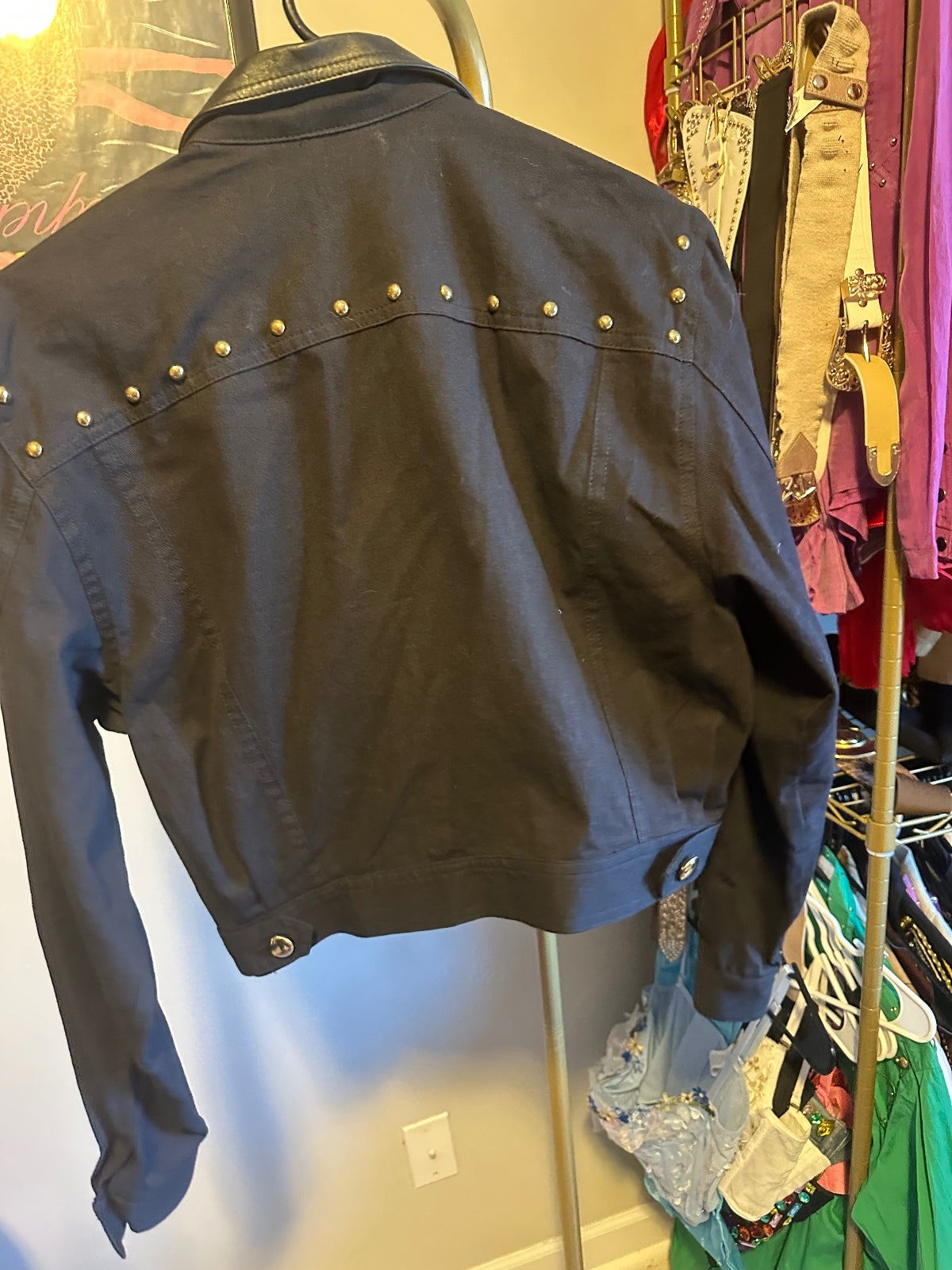 D Frank Black Studded Western Cropped Jacket & Midi Skirt Set