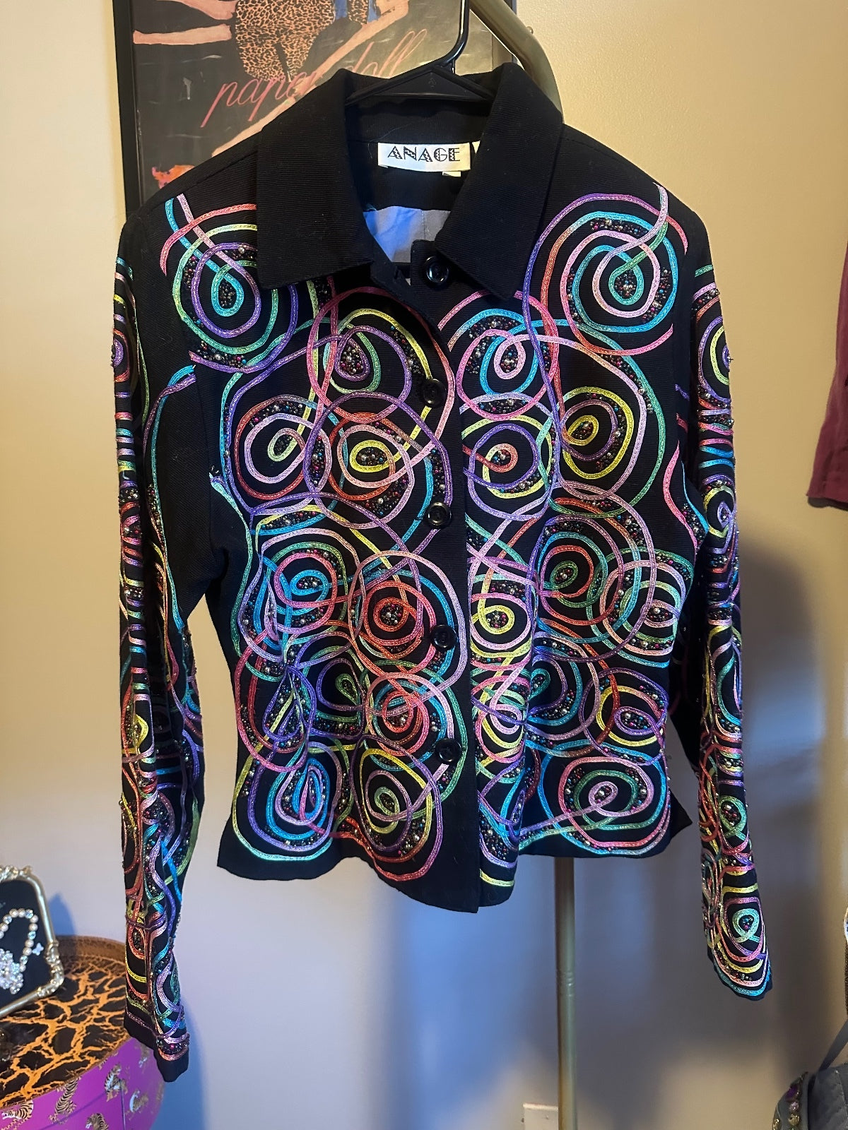 Vintage ANAGE Multicolor Embellished Statement Jacket
