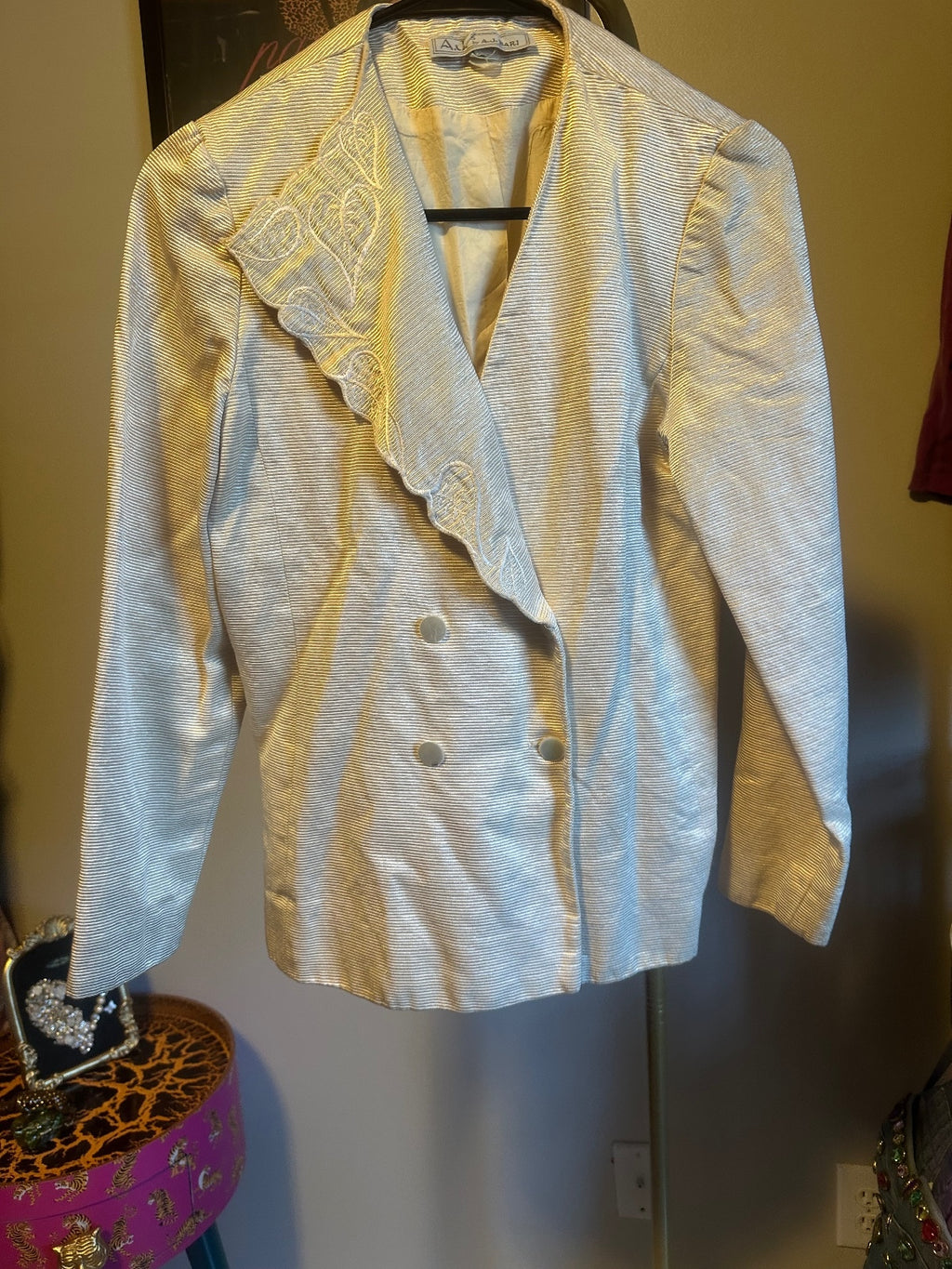 Vintage Champagne Gold Embroidered Double-Breasted Blazer