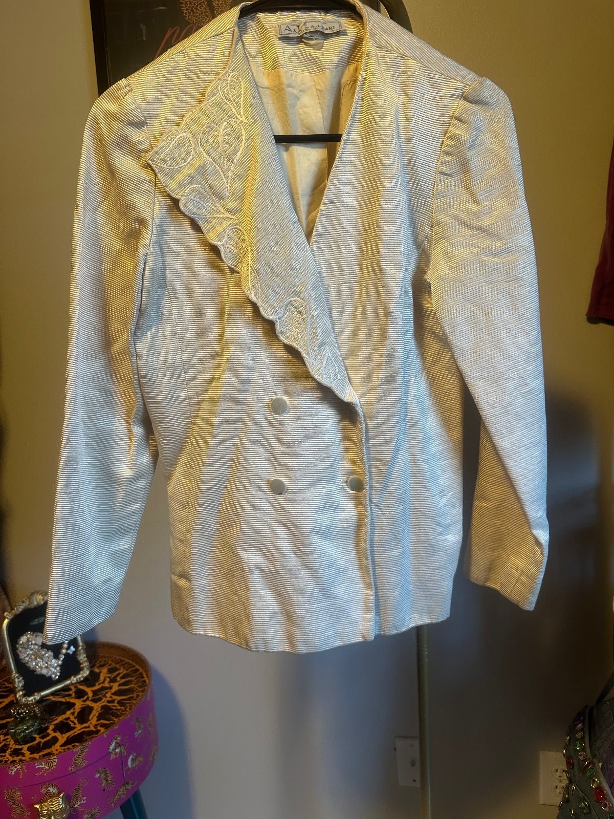 Vintage Champagne Gold Embroidered Double-Breasted Blazer