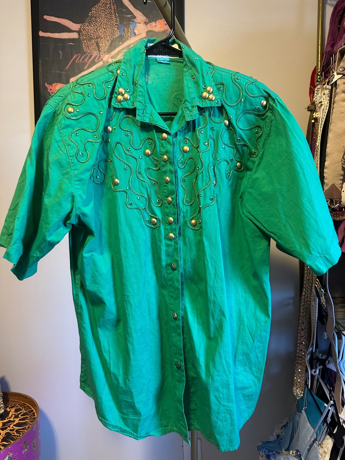 Vintage Cache Green Embellished Western Shirt