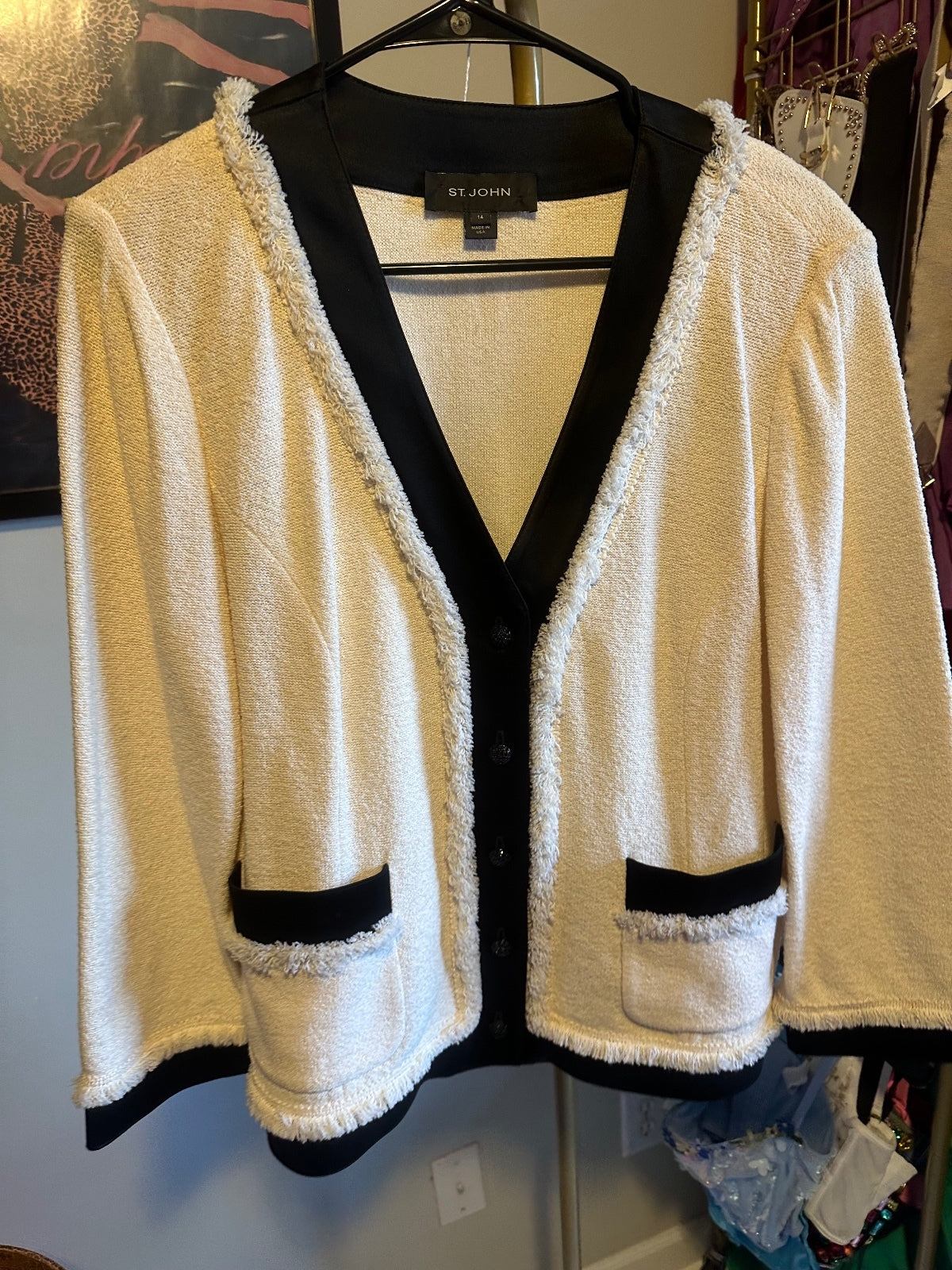 St. John Cream & Black Contrast Knit Blazer