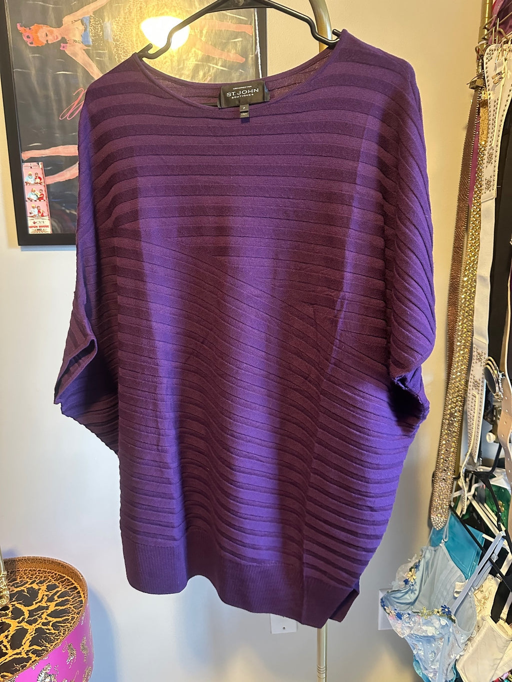 St. John Purple Wool Dolman Sleeve Knit Sweater