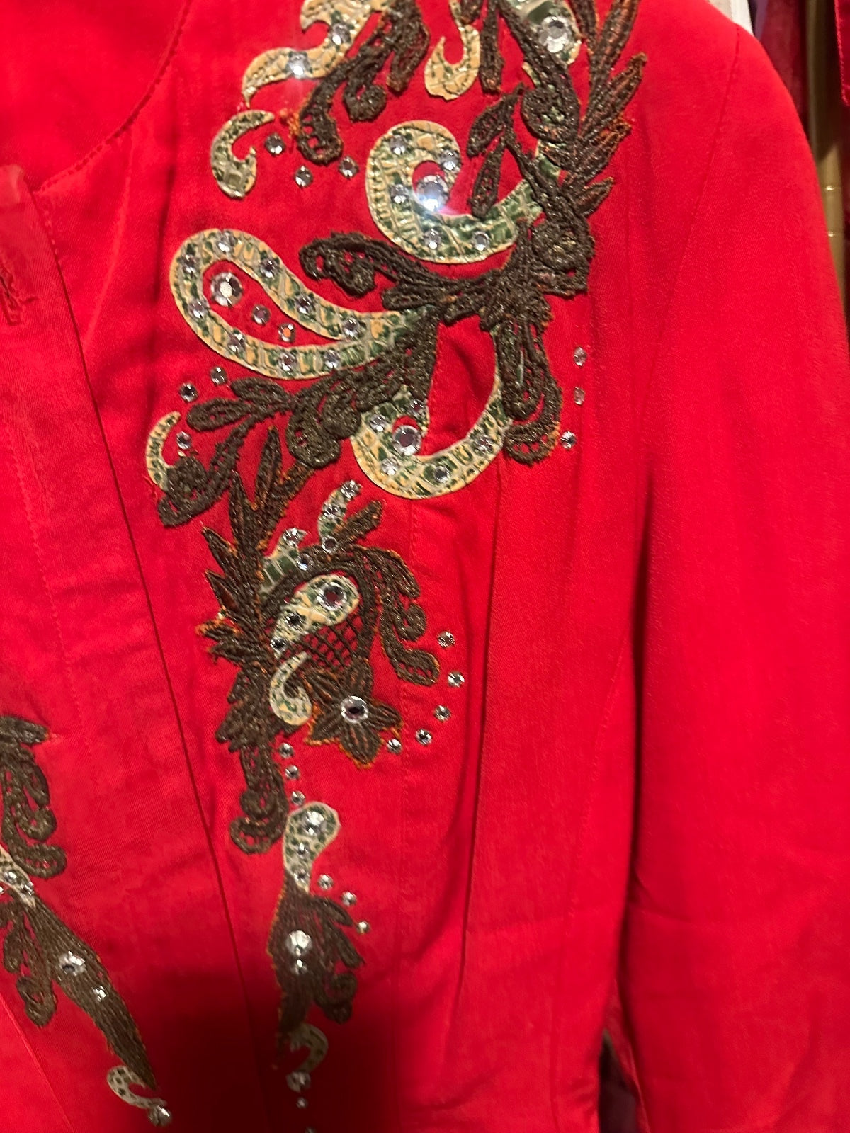 Vintage IIF Red Black & Gold Embellished Peplum Jacket