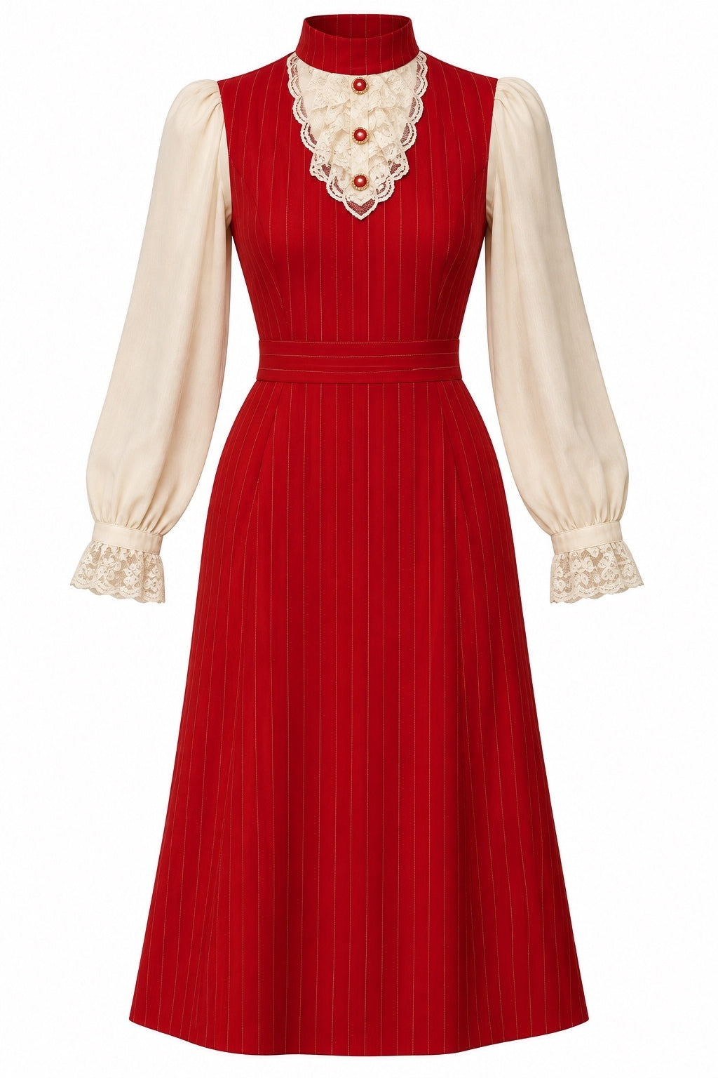 1970s Red Pinafore Midi Dress with Lace Bodysuit