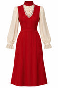 1970s Red Pinafore Midi Dress with Lace Bodysuit